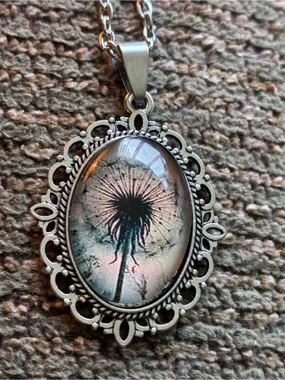 Vintage-Style Dandelion and fairy Art Pendant Necklaces in Teal and Beige #2